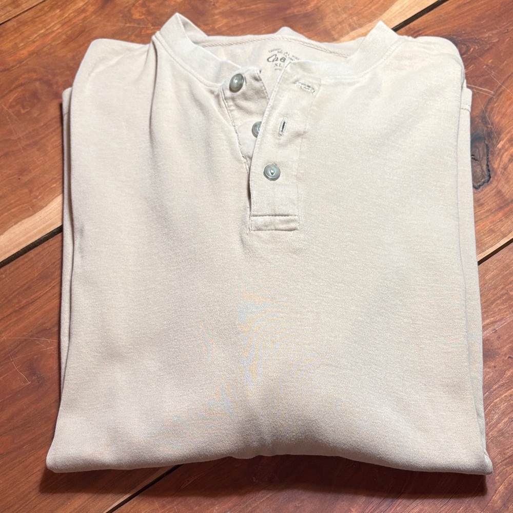 Cabela's Men's Beige Long Sleeve Henley 100% Cotton Preowned XL Tall, Workwear